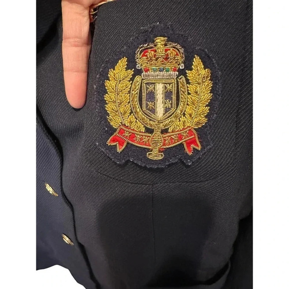 Talbots Navy Blue Wool Gold Crest Riding Equestrian Blazer Jacket Size Petite 10 - Picture 8 of 12